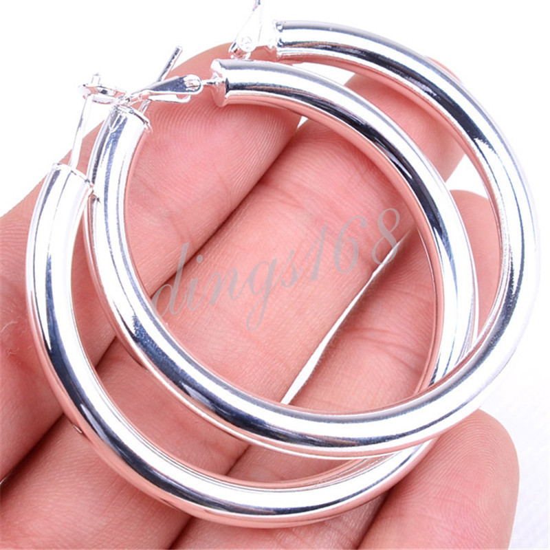 925 Sterling Silver Classic Round Hoop Earrings 1" 1.5" 2" 2.5" 3" 3.5"Many Size
