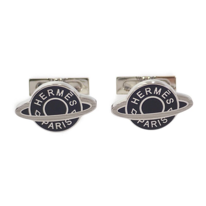 HERMES Planet H Cufflinks Cuffs Metal Silver Black Men's