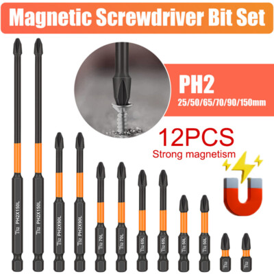 12Pcs PH2 Impact Driver Bit Set Magnetic Phillips Screwdriver Drill Bits Tool US