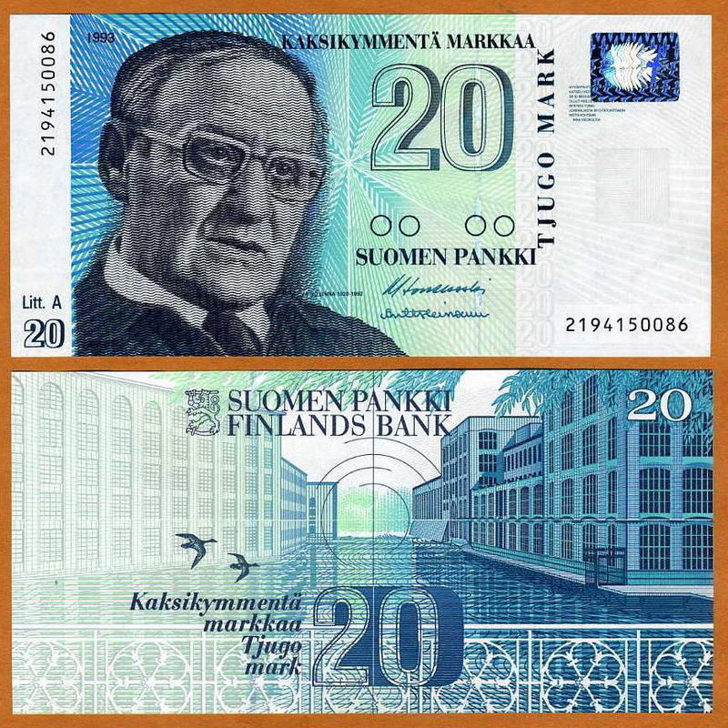 Finland, 20 Markkaa, 1993 (1997)  P-123, pre-Euro, UNC
