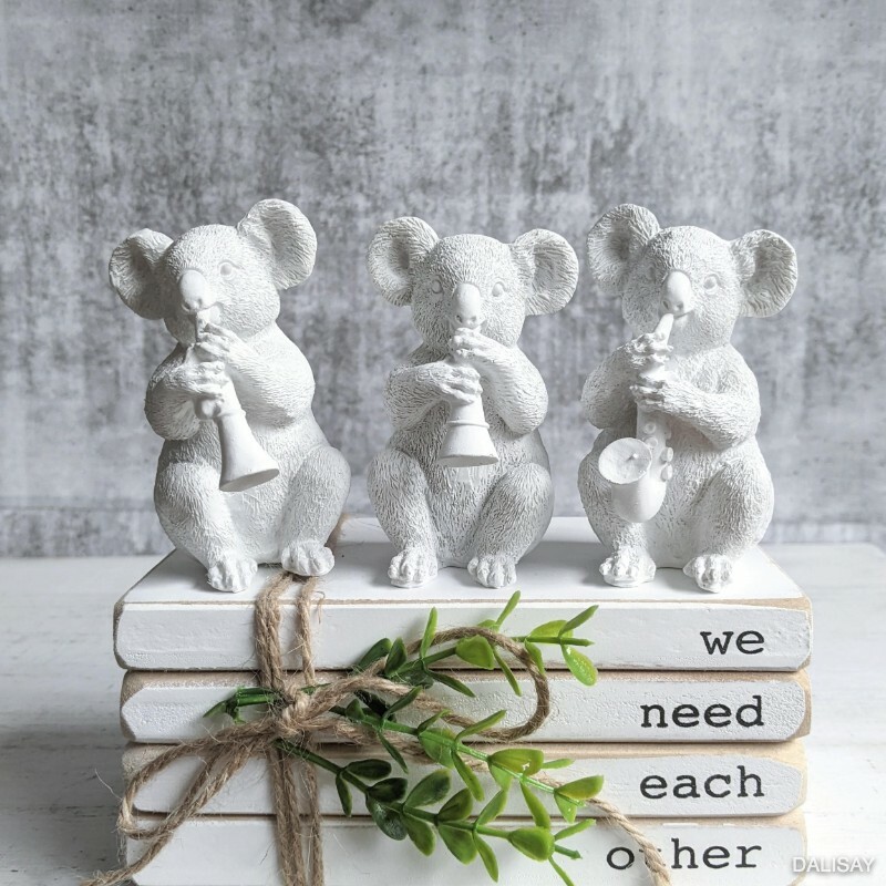 White Musical Koala Sculpture Figurine - Set of 3 Home