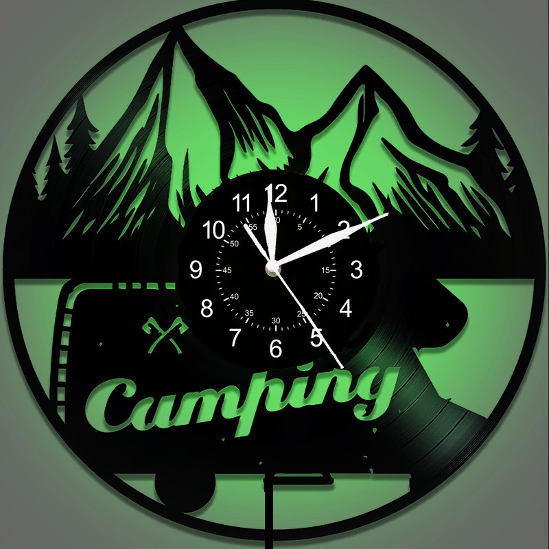 Camping RV camper vinyl record wall clock w/wo LED light