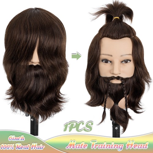 100% Human Hair Mannequin Head Training Doll Hairdresser Man