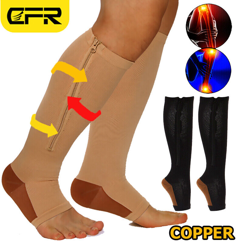 Copper Zipper Compression Socks Support Graduated Stockings 20-30mmhg Mens Women