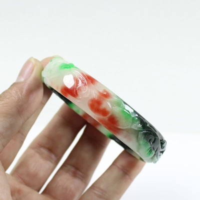63mm Chinese Hand-carved Multi-Color Jadeite Jade Gems Bangle Bracelet j7743