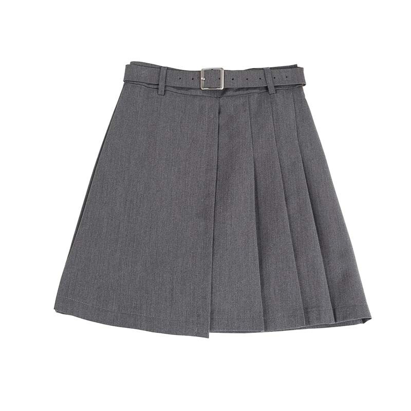 Women High Waist Irregular Mini Skirt with Belt A Line
