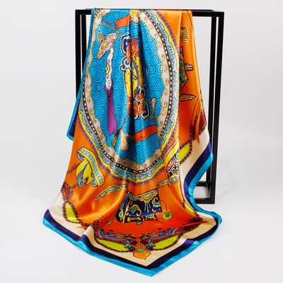 Women's Fashion Yellow Satin-Silk Printed Square Scarf Shawl Stole Wraps...