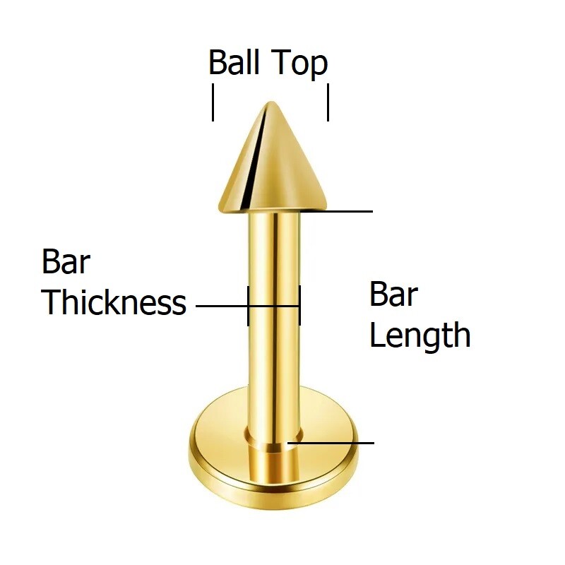 Cone Top Gold IP Stainless Steel Labret Piercing | Ear Stud Cartilage Tragus Lip
