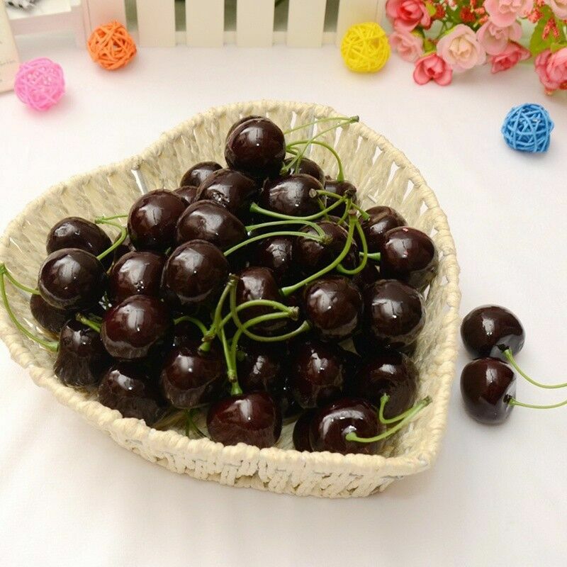 5 Pair Fake Cherries Fruit Artificial Realistic Black Cherry Ornament Home Decor