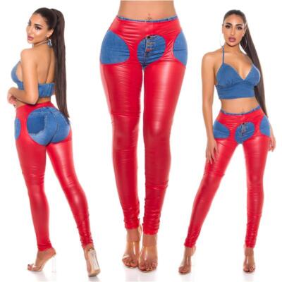 Sexy Damen Overknee-Stulpen Chaps in Leder-Look Rot #GW1021