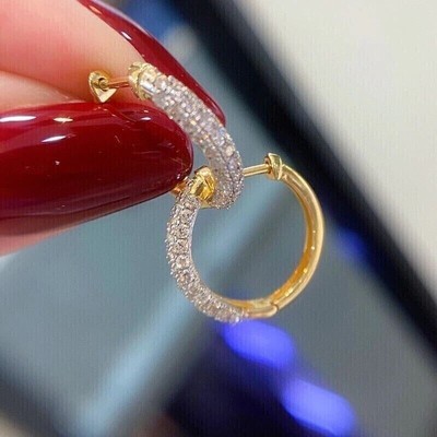 2Ct Round Lab Created Diamond Women Huggie Hoops Earrings 14k Yellow Gold Plated
