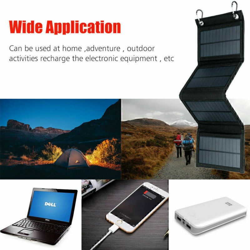 2x 100W USB Solar Panel Folding Power Bank Outdoor Camping Hiking Phone Charger#