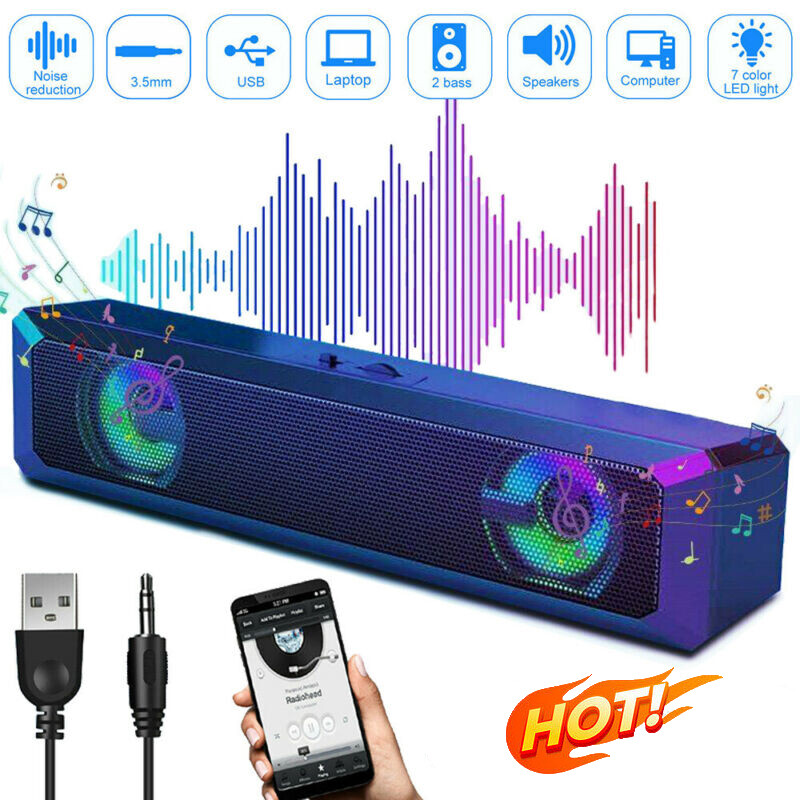Bluetooth 5.0 Soundbar Stereo Bass Sound Computer Speakers for Laptop PC Mac