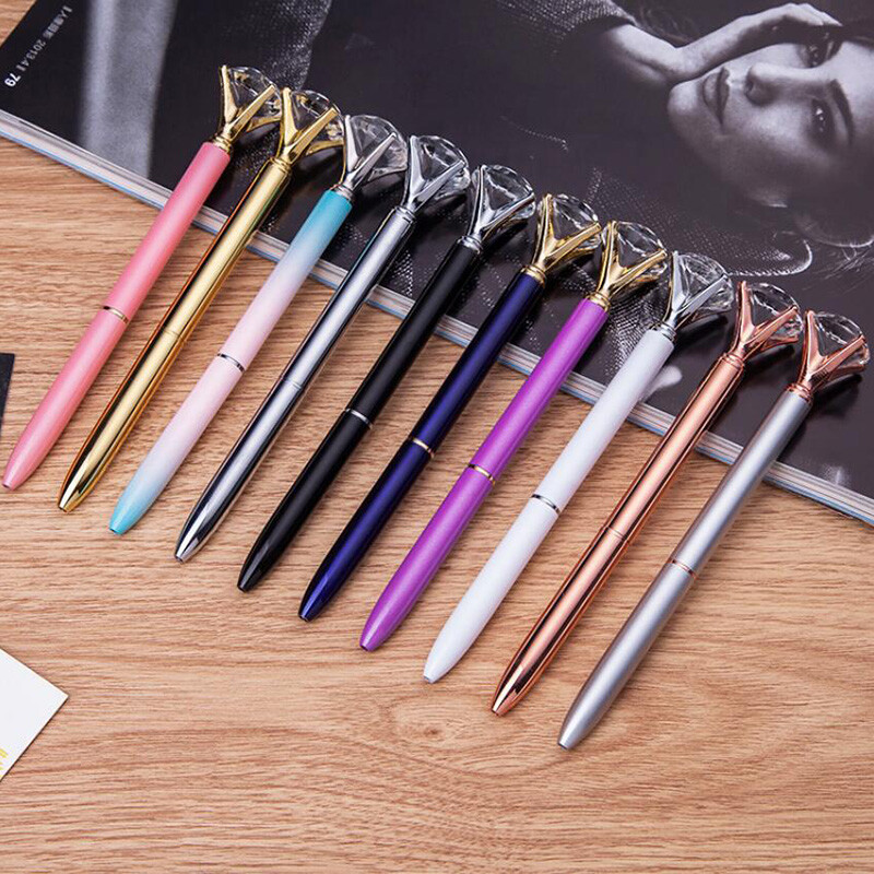 Rose Gold Diamond Crystal Ballpoint Pen Luxury Bling Metal Top Pens Wedding Gift