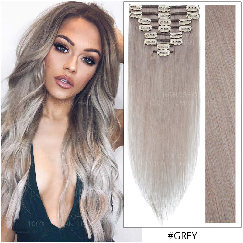 Highlight 8PCS Clip In Real 100% Remy Human Hair Extensions Full Head THICK Long