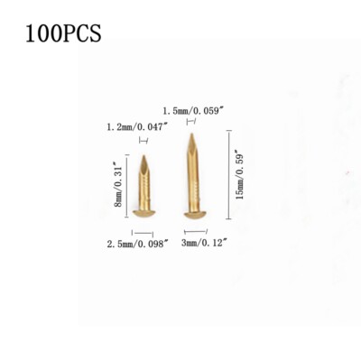 100PCS Gold Solid Brass Panel Pins Nail Tack Pure Copper Nails Round Head