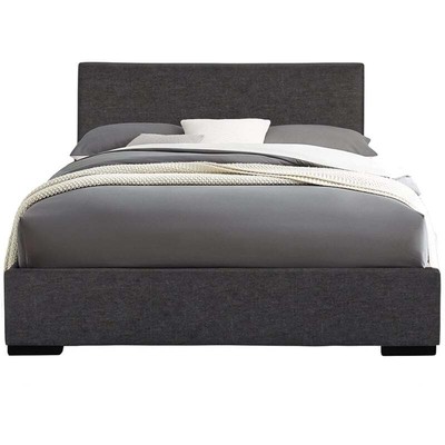 Camden Isle Abbey Upholstered Gray Fabric King Bed with Complete Slat System