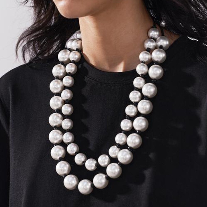 Chunky faux Pearl double necklace statement layered zara