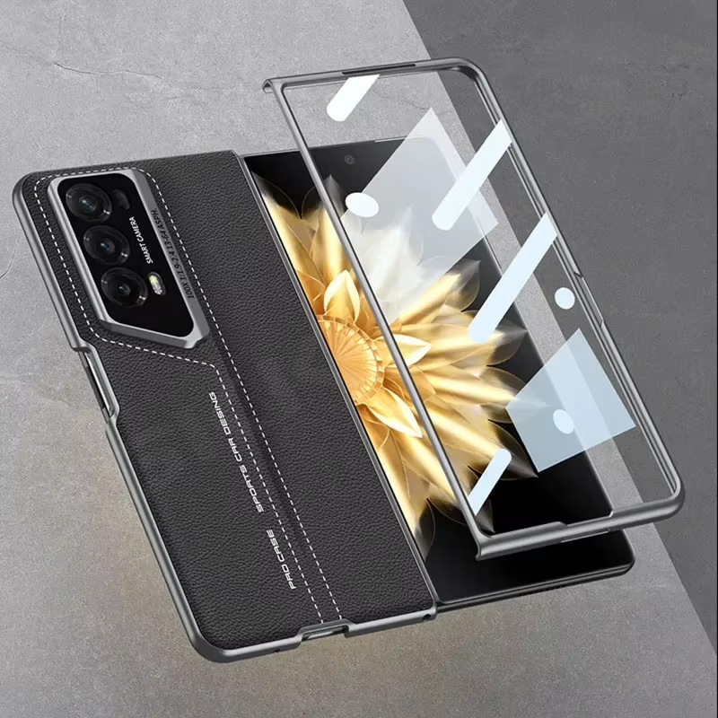 Shockproof Armor PU Leather Case For Honor Magic V2 With Outer Glass Protector B