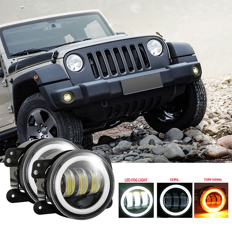 Pair 4 Inch Round LED Fog Lights Driving Lamps Halo for Jeep Wrangler JK TJ LJ