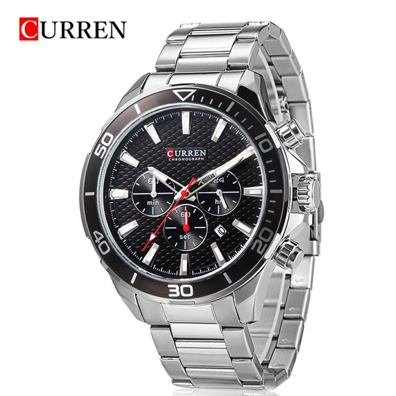 Orologio Polso Curren 8309 Uomo Analogico Quarzo Moderno Silver Quad Nero lac