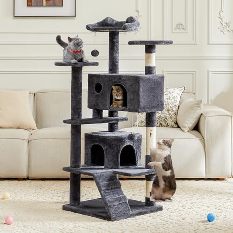 54in Cat Tree Tower Multi Level Indoor w 2 Condos Scratching P...