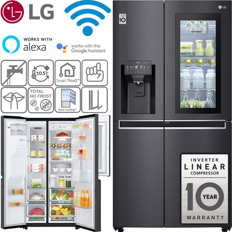 LG NoFrost Side-by-Side Kühl-Gefrierkombination WiFi 4 L. Tank Edelstahl schwarz