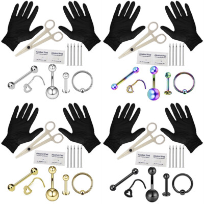 Professional Body Piercing Tool Kit Ear Nose Navel Eyebrow Lip Nose Needles -lq