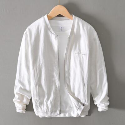 Men's Fashion Retro Casual Cotton And Linen Baseball Loose Jacket Outwear Tops