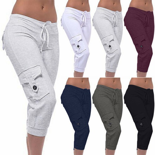 Cropped Pants Drawstring Cargo Joggers Capri Sport Bottoms↷