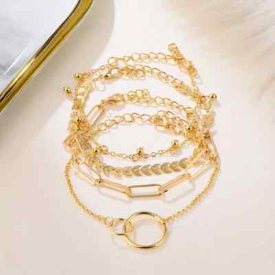 4 Pack Dainty Boho Chic Silver Chain Stackable Bangles Set