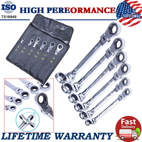 6 Double Box End Ratcheting Wrench Flexhead Extra Long Heavy Duty