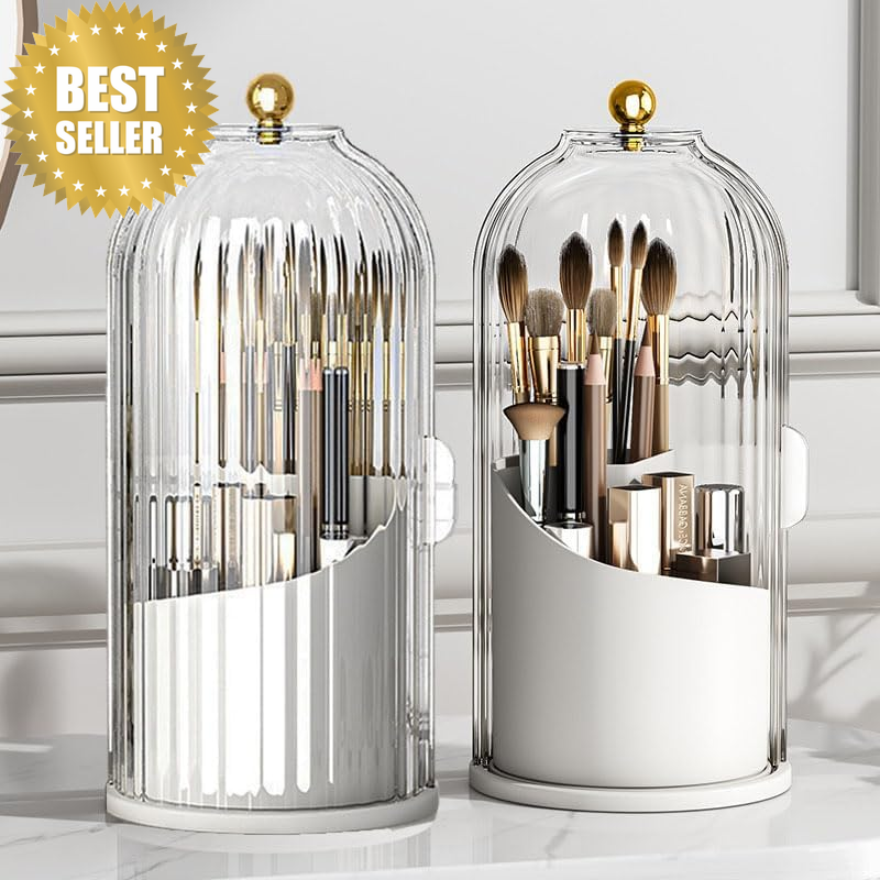1PCS Makeup Brush Holder Organizer with Clear Lid 360 Rotating Sliding Opening D