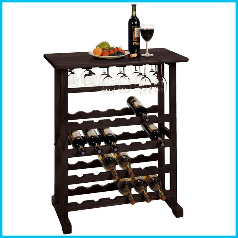24 Bottle Wine Rack Table With Stemware Glass Hanging Rack Bottle