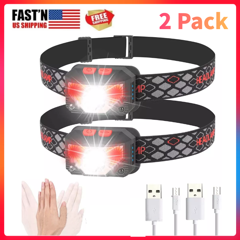 2X Waterproof COB Headlamp Night Buddy LED Sensor 230° Head Torch Headlight Lamp