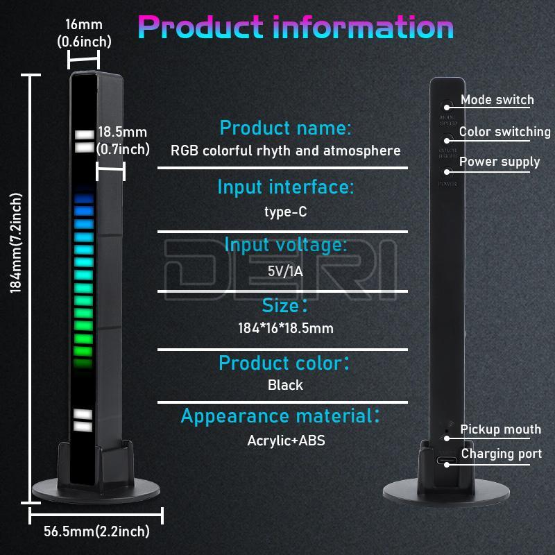 RGB LED Music Sync Sound Control Rhythm Strip Light Bar Car Home Atmosphere Lamp