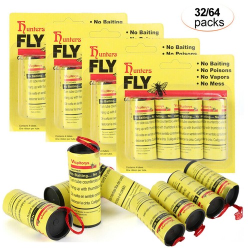 64 INSECT BUG FLY GLUE PAPER CATCHER TRAP RIBBON TAPE STRIP STICKY FLIES ROLLS