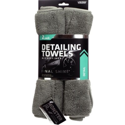 Viking Monster Jr. Detailing Gray Microfiber Towels Final Shine 16'' x 12'' 2 pk