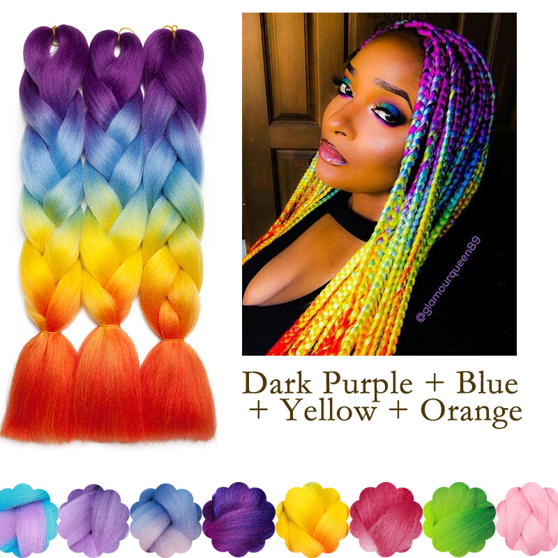 24inch  Long Box Braid Hair Extensions Synthetic Colorful Ombre Jumbo Braid Hair