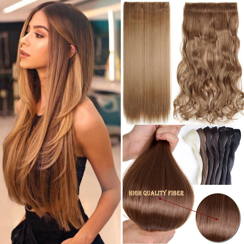 One Piece Clip In Hair Extensions Synthetic Full Head Thick Wavy