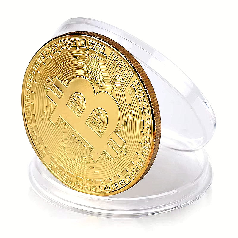 Bitcoin Münze Gold Sammlermünze + Etui BTC Krypto Währung Geschenk