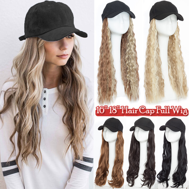 Baseball Cap with Curly Hair Wig Full Wigs Long Natural Wavy HairPiece