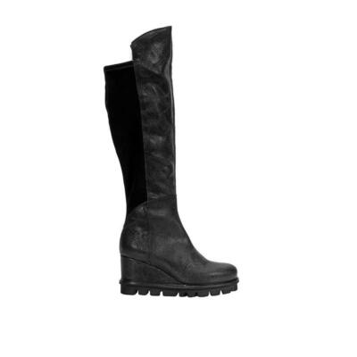 Pre-owned Patrizia Bonfanti Karung Stretch Back Wedge Boot In Black