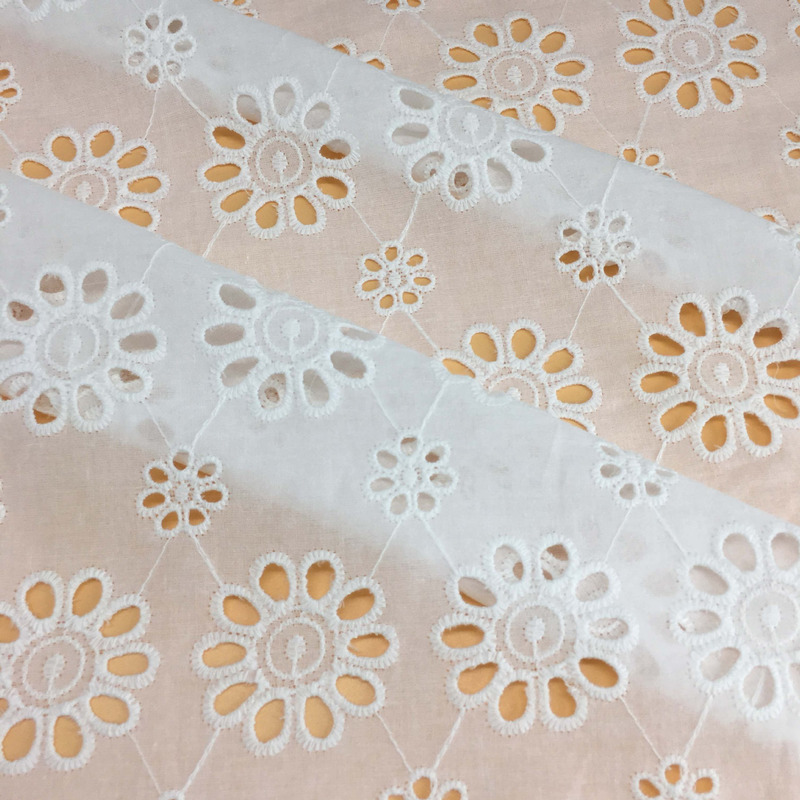 100X130cm DIY Embroidered Cotton Fabric Hollow Out Flower Lace Sewing Material