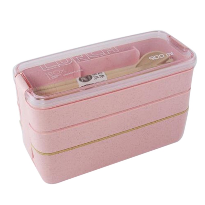 Schulhaus 900ml Gesunde Brotdose 3-lagig Weizenstroh Bento Boxen Mikrowelle