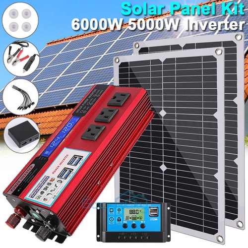 6000W LCD Inverter Solar Panel Kit Solar Power Generator 110V Home Grid System
