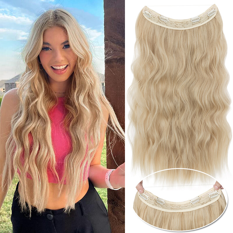 Highlight Invisible Wire Hair Extension Clips Long Beach Wave Clip in Hairpiece