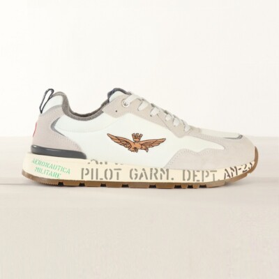 Мужская обувь Aeronautica Militare Sneakers SC214 White Pilot Tricolor Arrows And