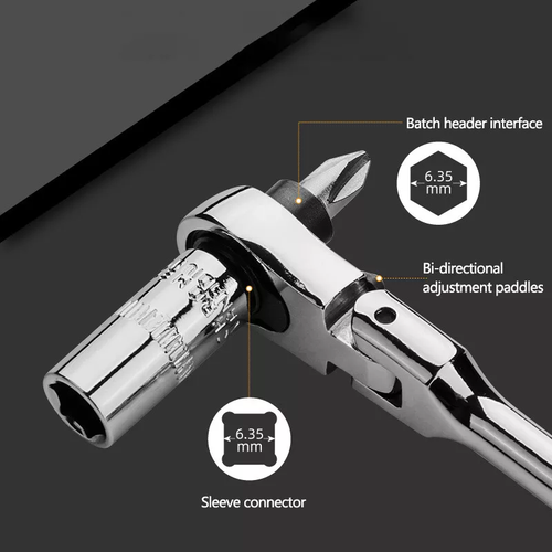 1/4" Drive Ratchet Handle Socket Wrench 72 Tooth Flexible Head Stubby Round