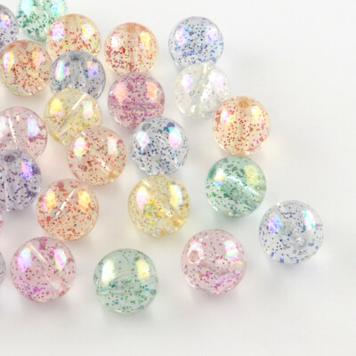 Glitter Beads Assorted Lot 10mm Acrylic Mix Clear Jewelry Making Supply BULK 50p